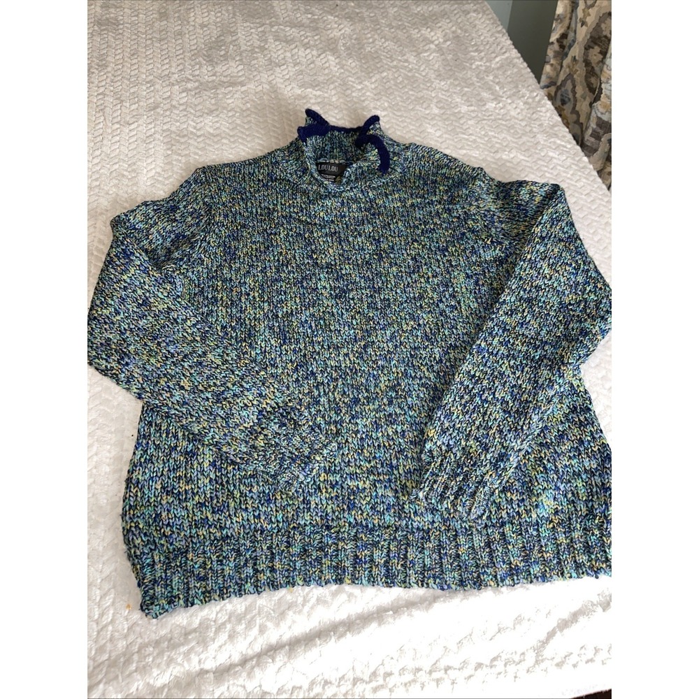 Loulou Womens Sweater‎ M Sleeve Blue Green Marled Soft Collar Office